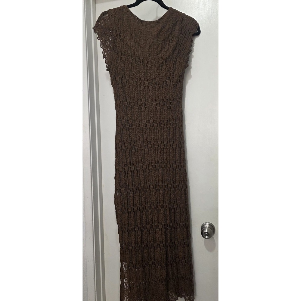 Women Boho 90s Brown Textured Earthy Grunge Whimsigoth Peep Hole Midi Dress  L